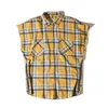 Fashion Brand Plaid shirt Men Hip hop sleeveless Shirts Mens side zipper shirtcamisa masculina swag Plus Size281k