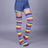 Donne su calzini a strisce a righe a strisce di Natale JK Girls Sexy Rainbow Long Socks Meias Lolita Thiera High Cosplay Socks
