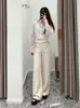 Maje Loose Wide Leg Pants Tweed Straight-ben Raw Hem Pants for Women Coat+Pants