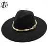 FS Black White Wool Big Wide Brim Hats Simple Top Hat Panama Felt Fedoras Hat For Men Women Trilby Bowler Jazz Cap2781