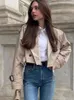 Casacos de Trench das Mulheres Cropped Mulheres Mangas Compridas Khaki Jaqueta Básica Estilo Clássico Senhora High Street Casual Solto Top Feminino 2023