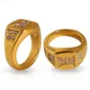 New Hip Hop Nightclub HIPHOP Jewelry Titanium Steel Gold Plated Full Diamond Large Men's Ring