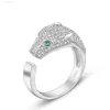 925 Sterling Silver Domineering Leopard Open Ring med full diamantinlägg och överdriven textur Personlig och trendig matring