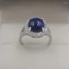 Bagues de cluster Solide S925 Sterling Silver Femmes Bague Lapis Lazuli Parfait Rond 14mmW US6-9