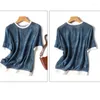 Damesblouses Koreaanse mode ronde kraag kleding denimkleurige moerbeizijde blouse korte mouwen dames 2023 zomer tops 26939