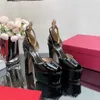 Lackleder-Plateau-Sandale, 155 mm, Damen-Knöchelriemen-Sandale mit hohem Absatz, klassische Mode, klobiger Absatz, Luxus-Designer-Kleiderschuhe, Damen-Hochzeitsschuhe, 35–42 mit Box