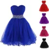2022 Sexig Princess Sweetheart Crystal Ball Gown Mini Prom-klänningar med Tulle Lace-up Plus Size Homecoming Cocktail Party Special O2273