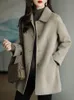 Mélanges de laine pour femmes automne hiver manteau de laine mince mode bureau dame col carré manteaux à simple boutonnage poche large 230915