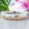 MG1065 Amazonite och Rose Gold Hematite Wrap Armband Dainty Bohemian Gemstone Armband Natural Anxiety Relief Stacking Armband198w