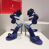 Top Quality Rene Caovilla High Heel Sandals Silk Snake Wrapped Ankle Strap Fashion designer Dress Shoes Satin Flower Decoration Open Toe Party Wedding Shoes