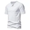 T-shirt da uomo T-shirt estiva a maniche corte con colletto tinta unita T-shirt casual allentata a tre bottoni