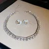 Necklace Earrings Set S925 Needle Emerald Diamond Square Stud Two-piece Trend Elegant Party Jewelry Choker For Female