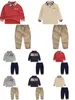 Ensemble de vêtements pour enfants, chemises et pantalons marron pour garçons, en coton, ensembles de vêtements rouges pour petites filles, vente en gros, vêtements à la mode pour enfants