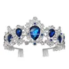 Haarspeldjes Haarspeldjes Barokke Koninklijke Koningin Gouden Bruiloft Kroon Kristal Prinses Tiara Hoofdbanden Blauw Dropship304r