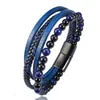 Bracelets de charme 2023 Punk Men Beded Classic Classic Fashion Blue Lapis Lazuli Bracelet en cuir multicouche pour cadeau de bijoux