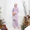Ethnic Clothing Lace Embroidery Kebaya Muslim Women Solid Color Elegant Full Sleeve Kaftan Front Zip Nursing Friendly Islamic Abaya Dress