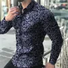 Autumna Mężczyzn Koszulka Koszula z długim rękawem w stylu Europy Slim Fit Shirt Men Floral Button Top Bluzka Męska Top Camisas Hombre218b