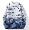 남성 스웨터 양모 편지 패턴 둥근 목 땀 셔츠 니트 긴 슬리 뷰 스웨터 유니스진 아웃웨어 따뜻한 꼭대기