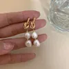 Dangle & Chandelier Peri'sBox 2 Natural Pearls Link Drop Earring Knotted Hollow Baroque Pearl Hanging Earrings Elegant Trendy277K