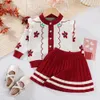 Clothing Sets Girl s Jumper Suit Autumn and Winter Children s Flower Knitted Jacket Pleated Skirt 2 Piece Set Infant Trend 3 7T 230915