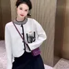 Autumn new luxury fashion double c small fragrance of high-end knitted color bow single breasted long sleeve cardigan blouse trend