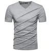 T-shirts pour hommes Mode Hommes Été Slim Fit Col en V Manches Courtes Couture Chemise Running Casual Sport.