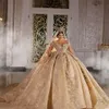 2021 Shinny Ball Gown Abito da sposa Champagne con spalle scoperte Lusso in rilievo di cristallo Arabia Saudita Dubai Abito da sposa Plus Size279z