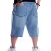 Mens Plus Size Loose Baggy Denim Short Men Jeans Fashionwear Hip Hop Long 3 4 Capri Cargo Shorts Pocket Male Blue235V