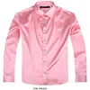 2017 Pink Luxury the Groom Shirt Male Long Sleeve Wedding Shirt Men's Party Frick Lasttical Silk Dress M-3XL 21 Colors FZS27276E