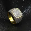 INS Full Diamond Trendy Hip Hop Men's Ring Full Zircon Gold Plated Multi Layer Ring