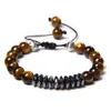 Vintage Braid Armband Men Real Chakra Tiger Eye Bangle 8 mm Stone Pärlor Pulsera Handgjorda kvinnor Facetterade Hematite Buddha Jewlery B270E