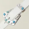 Riemen Volwassen Taille Riem Met Verstelbare Pin Gesp Blauwe Edelstenen Persoonlijkheid PU Voor Vrouwen Jas Jurk Decors Drop