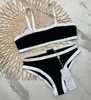 Brezilya spor markası bikini seti yüksek bel tasarımcısı mayo kadınları seksi biquinis mayo ribbing moda lüks mayolar xl tag ile kadın baner plaj giyim