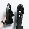 Мужские деловые модельные туфли, черные, с круглым носком, на толстой подошве, модный тренд, классический универсальный британский стиль