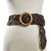 Belts Women's Retro Pattern Pure Handmade Waxed Rope Woven Oil Wood Buckle Decorative Belt Ethnic Waist Chain