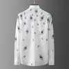 Minglu Peacock Feathers Digital Printing Male Shirts Luxury Long Sleeve Casual Mens Dress Fashion Slim Party Man Men's324L