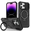 Étui antichoc avec béquille magnétique pour iPhone, pour modèles 15 Pro Max, 14, 13, 12, 11, Magsafe, lentille coulissante mate, Protection d'appareil photo