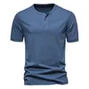 Men's T Shirts Summer Solid Color Collar Short Sleeve T-shirt Casual Loose Three Button Men