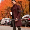 Men's Suits & Blazers Autumn Winter Burgundy Warm Jacket Slim Fit Men Groom Business Blazer Double Breasted Overcoat Tweed Wo3138