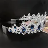 헤어 클립 Barrettes Baroque Royal Queen Gold 웨딩 크라운 Crystal Princess Tiara Headbands Blue Dropship304r