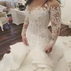 Mermaid Wedding Dress Arrival Lace Long Sleeve Muslim Vestido De Noiva Romantic Appliques Ruffles Gowns229Z