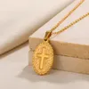 Collane con ciondolo VIntage Christian Jesus Cross per le donne Acciaio inossidabile a forma rotonda Moneta Girocollo Preghiera Battesimo Regali 230915