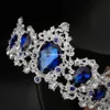 Hårklämmor Barrettes Barock Royal Queen Gold Wedding Crown Crystal Princess Tiara pannband Blue Dropship304R