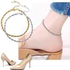 Bracelets de cheville femmes filles pieds nus bijoux or acier inoxydable charme corde chaîne cheville pied Bracelet 22-27 Cm de Long A3341953