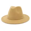 Tan Burgundy Patchwork Faux Wool Feel Jazz Fedora Hats z filcowym zespołem Women Men Men Flat Brim Trilby Cap Party Hat278g