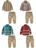 Menino roupas conjunto xadrez designer criança roupas de moda 2 peças camisas e calças material algodão infantil meninos conjuntos de roupas