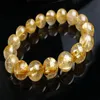 13mm Brazil Genuine Natural Yellow Gold Hair Rutilated Quartz Stone Round Crystal Bead Bracelet CPAM Beaded Strands293N