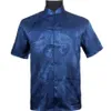 Heren Casual overhemden Top Marineblauw Zijde Satijn Overhemd Chinese Vintage Korte mouw Kledingstuk Tang Pak SML XL XXL XXXL263S