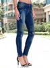 Jeans Femme Biker Blue Femmes Moto Pantalon Skinny Zip Mid Taille Haute Moteur Stretch Pour Femme