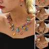 Halskette-Ohrringe-Set für Damen, böhmischer Schmuck, mehrschichtiger Ohrring mit asymmetrischen, galvanisierten Stein-Imitat-Akzenten